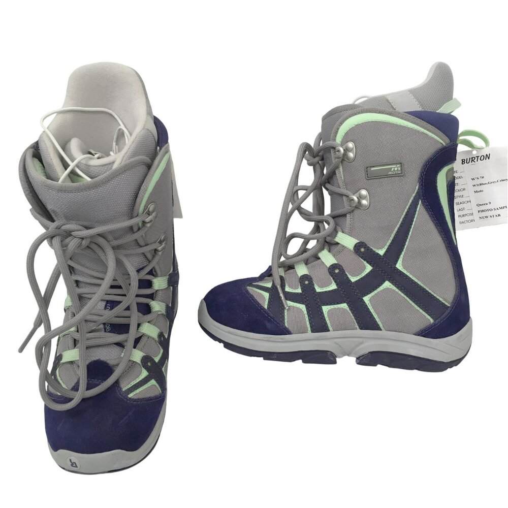 New! Burton Moto Snowboard Boots!  Size 7 Womens  Gray & Blue  Traditional Lace